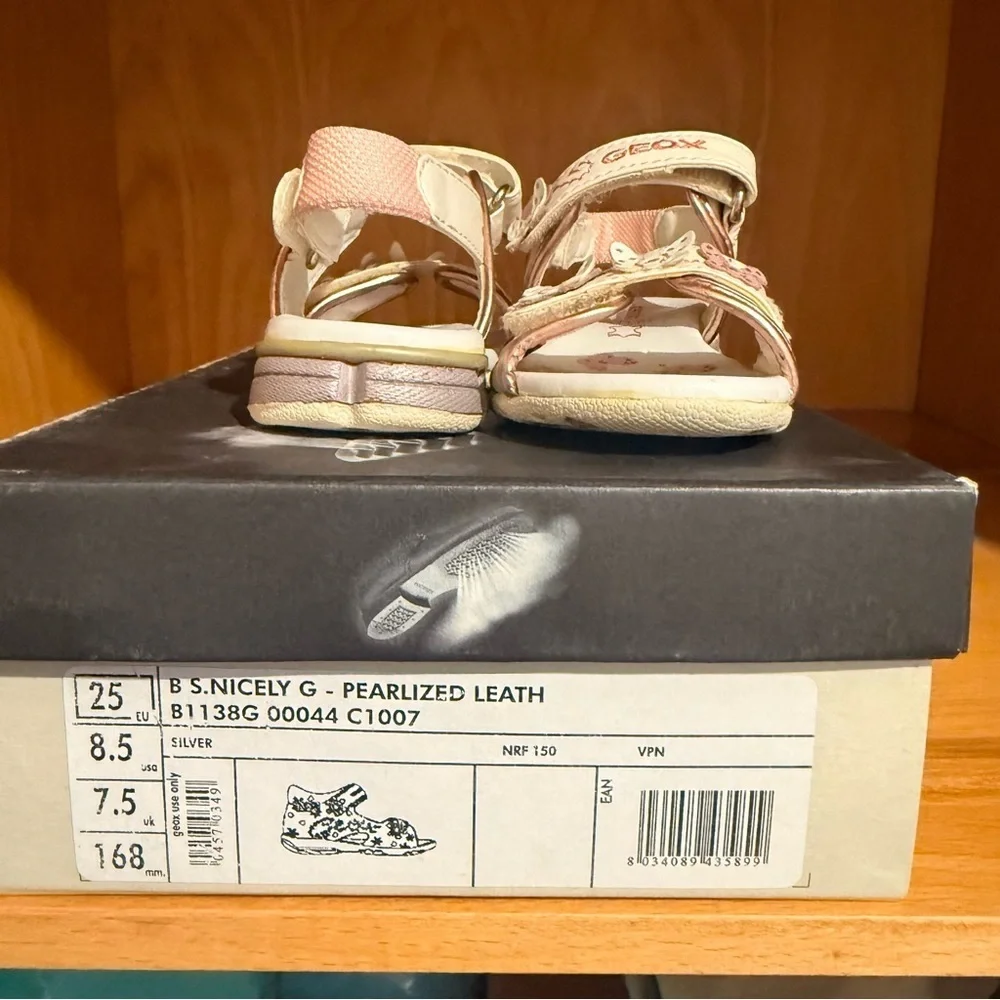 Geox Girls Pearlized Leather Sandals in Cream and Pink